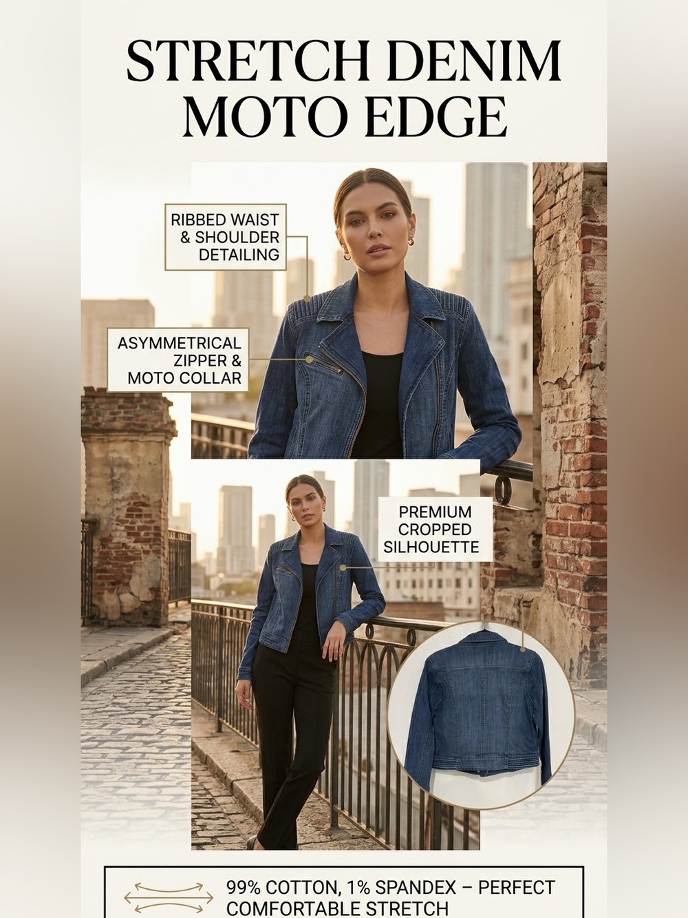 LC Lauren Conrad Dark Blue Stretch Denim Moto Jacket